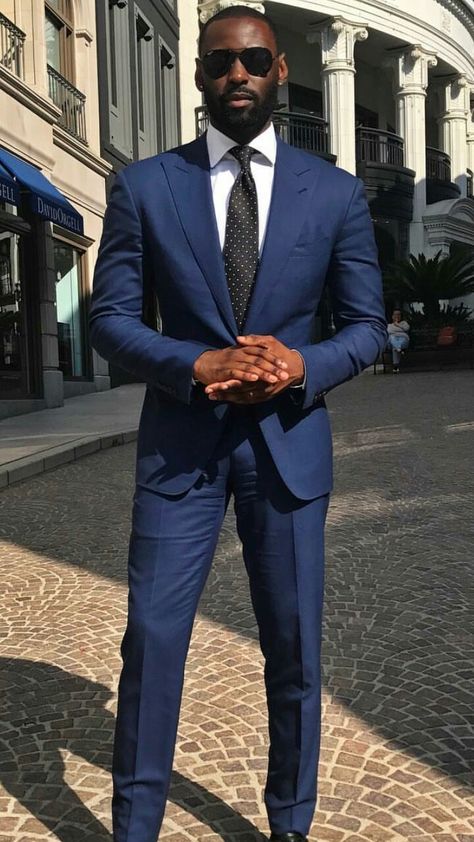 Black Man Blue Suit, Suit For Black Men, Suits For Dark Skinned Men, Suits For Black Men, Black Man Suit, Business Suits Men, Navy Blue Suit Men, Black Men In Suits, Blue Mens Suit