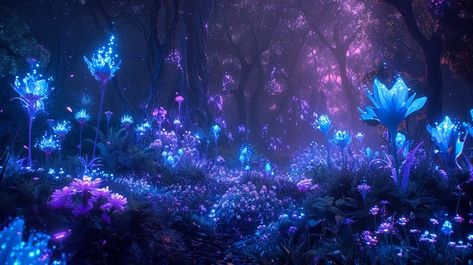 Fairy Garden At Night, Glowing Flowers Art, Bioluminescent Forest, Game Environment Concept Art, Aesthetic Wallpaper Landscape, Some Drawing Ideas, Glowing Plants, Glowing Forest, Glowing Garden