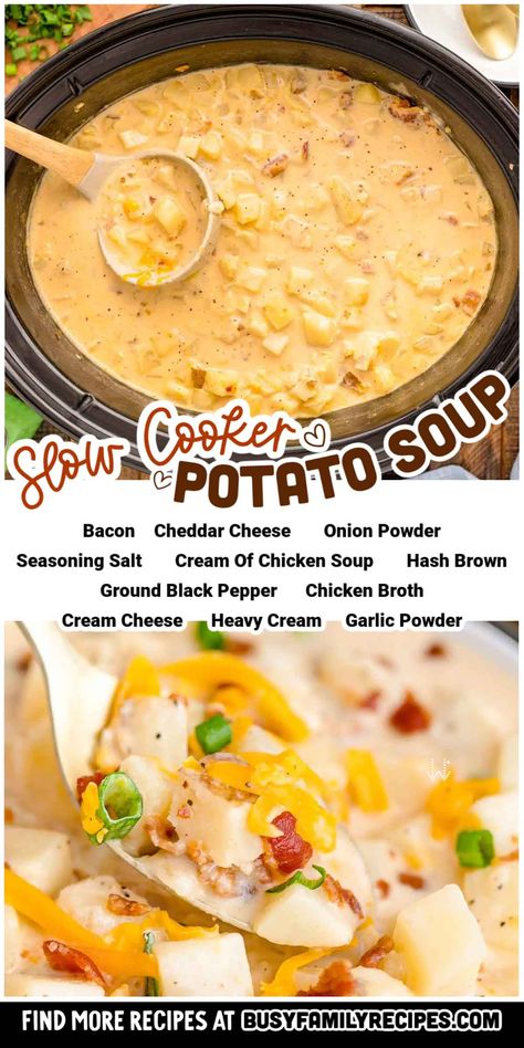 Potato Soup Crock Pot Frozen Hashbrowns, Potato Soup Crock Pot Heavy Cream, Potatoe Soup Recipe Crock Pot Hashbrowns, Cheesy Bacon Potato Soup Crockpot, Potato Soup Made With Cream Cheese, Hash Brown Soup Crockpot, Crockpot Recipes With Shredded Hashbrowns, Cheesy Hashbrown Potato Soup, Easy Crockpot Hashbrown Potato Soup