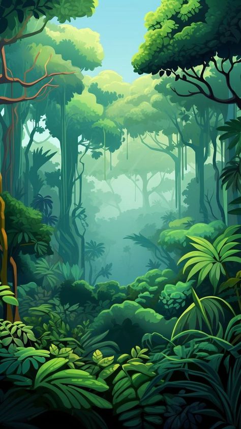 Beautiful Scenery Paintings, Jungle Cartoon, Diy Wall Painting, Kids Background, Wonders Of Nature, Forest Background, Scenery Paintings, Forest Illustration, Nature Posters