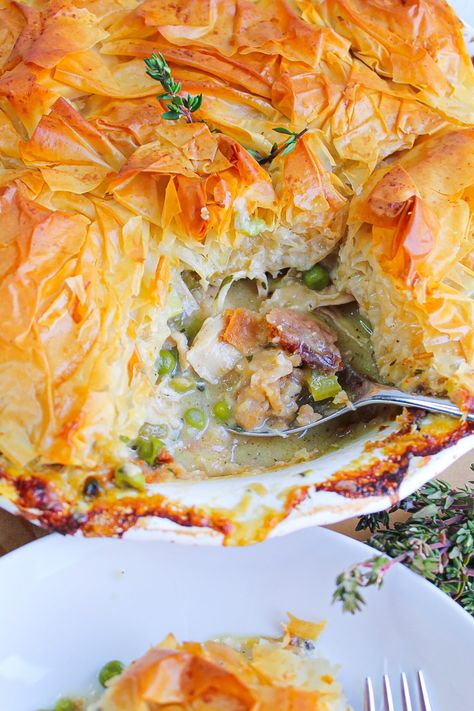 Flaky Chicken Pot Pie, Chicken Pot Pie Phyllo Crust, Chicken Pot Pie Using Phyllo Dough, Phyllo Dough Meat Pie, Chicken Pot Pie With Filo Dough Crust, Chicken Pot Pie Philo Dough, Phillo Puff Pastry Chicken Pot Pie, Chicken Pot Pie Recipe Phyllo Dough, Philo Dough Chicken Pot Pie