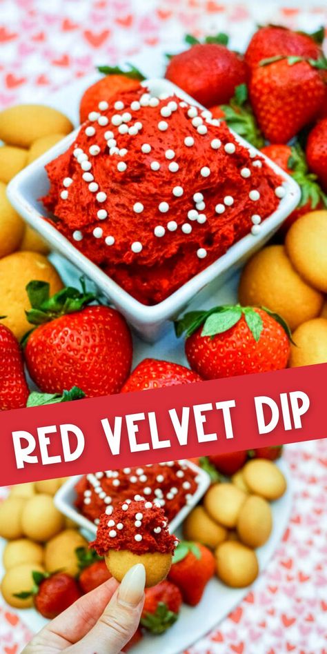 Red Velvet Dip, Red Food Party, Dip Dessert, Strawberries Ideas, Red Snacks, Chocolate Chip Marshmallow Cookies, Cake Dip, Dessert Dip, Homemade Carrot Cake