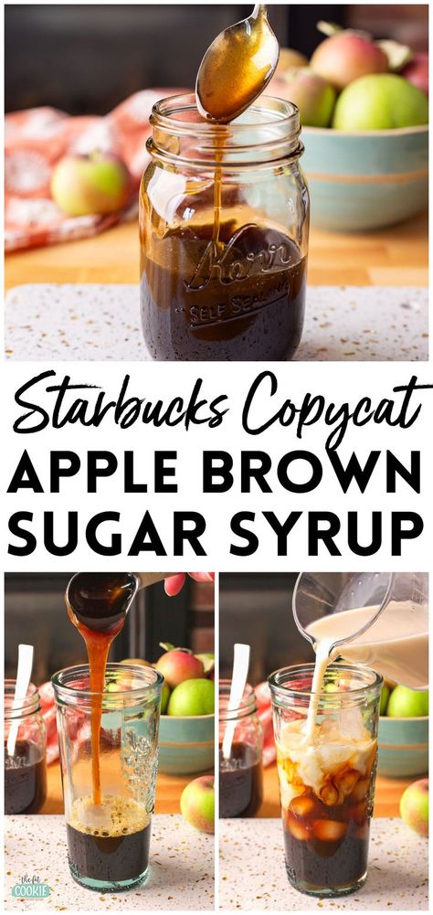 Apple Crisp Macchiato Recipe, Apple Brown Sugar Syrup, Apple Syrup Recipe, Drinks For Fall, Homemade Coffee Syrup, Apple Brown Sugar, Homemade Coffee Creamer, Syrup Recipes, Drinks At Home