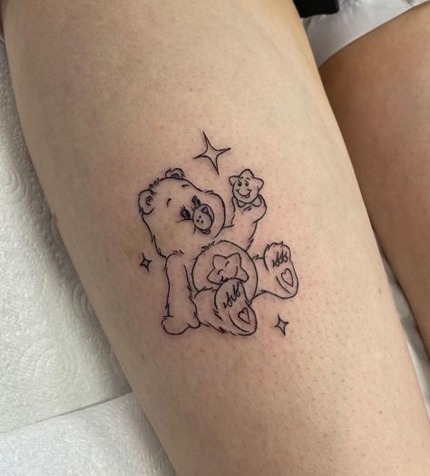 #Tattoos,Care Bear And Star Tattoo On Arm Bear Tattoo Meaning, Care Bear Tattoos, Bear Tattoo Designs, Grunge Tattoo, Tattoo Templates, Bear Tattoo, Cartoon Tattoos, Dainty Tattoos, Dope Tattoos