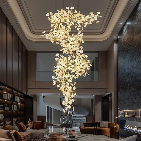 Machine Ginkgo Biloba Grand Chandelier Villa Duplex Living Room Hotel Lobby Sales Department Exhibition Hall Decoration Pendant Light (Color : Fast delivery) Modern Luxury Living Room, Long Chandelier, Branch Chandelier, Spot Plafond, Ginkgo Leaf, White Leaf, Hotel Lobby, Modern Ceramics, Led Chandelier