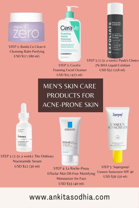 Myth busted: there is no such thing as skin care products for men! And no, a bar of soap does not count. Click through to see skincare routines for dry, oily and acne-prone skin. Oily Skin Men, Skin Care Products For Acne, Acne Men, Products For Acne, Men's Skin Care, Men Skin Care Routine, Acne Prone Skin Care, Skincare For Oily Skin, Oily Skin Care Routine