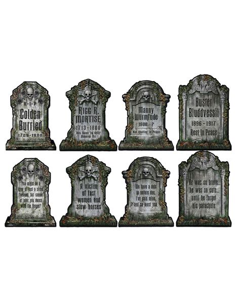 Tombstone Cutouts Paper Decorations – Spirit Halloween Haunted House Party Decorations, Paper Halloween Decorations, Company Halloween, Haunted Mansion Halloween, Tombstone Designs, Party Wall Decorations, Image Halloween, Haunted House Party, Halloween Tombstones