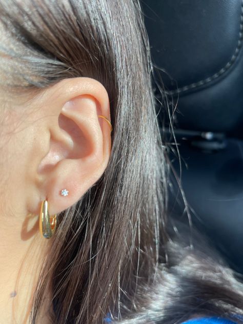 1st And 2nd Hole Earrings, Second Piercing And Cartilage, 2nd Lobe And Helix Piercing, Ear Percinings Two, 2 Lobes And Helix Piercing, Upper Lobe Ear Piercings, Two Ear Percinings Ideas, Second Earring Ideas, Second Lobe Earrings