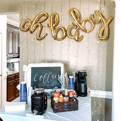 Coffee bar ideas for a brunch themed baby shower! Coffee Bar Ideas Brunch Party, Bean Baby Shower Ideas, Coffee Bean Baby Shower Ideas, Baby Brunch Shower Ideas Decor, Coffee Shop Baby Shower Ideas, A Baby Is Brewing Coffee Baby Shower Ideas, Baby Brewing Shower Ideas Coffee, Baby Shower Breakfast Ideas, Breakfast Baby Shower Ideas