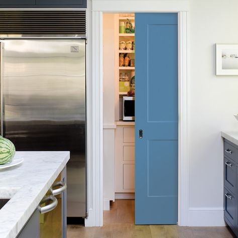 Pocket Door Alternative, Wood Pocket Door, Door Alternatives, Sliding Pantry Doors, Pocket Door Frame, Door Jam, Sliding Pocket Doors, Hidden Spaces, Door Frames