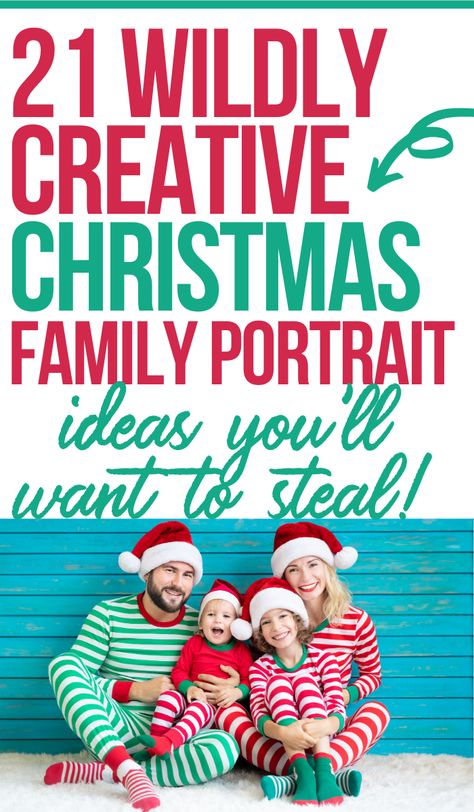 Looking for Christmas family portraits that are fun and creative that show your family's fun side? These Christmas picture ideas are ones your family will totally want to steal! #christmas #holiday Family Diy Christmas Photos, Family Fun Christmas Photos, Fun Family Holiday Photos, Grandkid Christmas Pictures, Easy Diy Family Christmas Pictures, Diy Holiday Pictures Families, Home Christmas Photoshoot Ideas, Matching Pj Family Photo, Funny Family Christmas Pictures Ideas