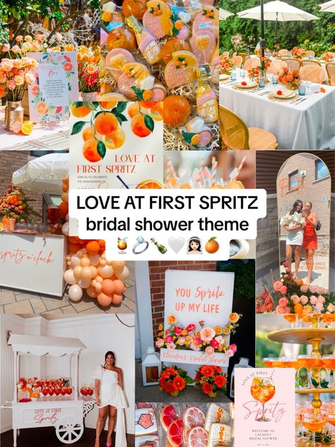 Bridal shower inspo for all the 2024/2025 brides! Share this inspo wi... | Bridal Showers | TikTok 2025 Bridal Shower Themes, Summer Theme Bridal Shower Ideas, Bridal Shower Themed Party, Spritz Shower Theme, Bridal Shower Themes Orange, Trending Bridal Shower Themes, Bridal Shower Themes August, Spritz Themed Bridal Shower Ideas, February Wedding Shower Ideas