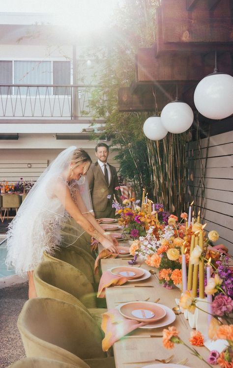 An Unconventional and Retro Wedding Full of Color in San Diego Funky Wedding, Eclectic Wedding, Garden Party Wedding, Retro Wedding, Wildflower Wedding, Glam Wedding, Wedding Mood Board, Wedding Tablescapes, Wedding Boxes