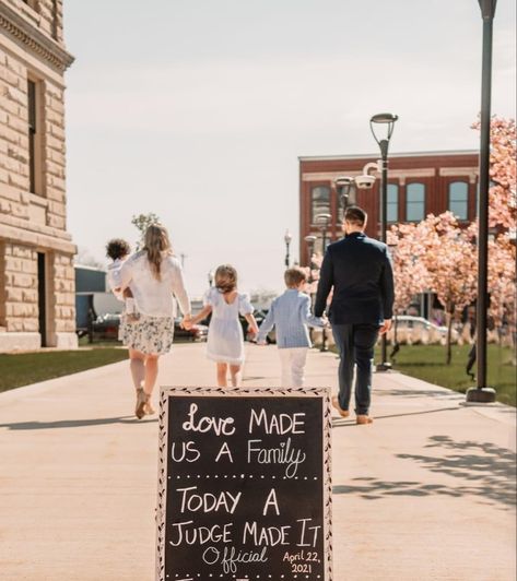 Stepdad Adoption Announcement, Adoption Day Family Photos, Family Adoption Photos, Stepdad Adoption Ideas, Adoption Pictures Photography, Adoption Day Letter Board, Adoption Day Pictures, Stepparent Adoption Announcement, Foster To Adopt Party