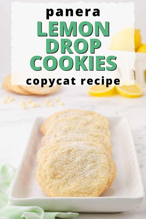 The perfect copycat recipe for Panera's Lemon Drop Cookies. These drop cookies are buttery and soft and bursting with lemon flavor! Panera Cookie Recipe Copycat, Panera Lemon Drop Cookie Recipe, Drop Sugar Cookies, Drop Cookie, Lemon Drop Cookies, Drop Cookie Recipes, Lemon Cookies Recipes, Lemon Flavor, Cookie Calories