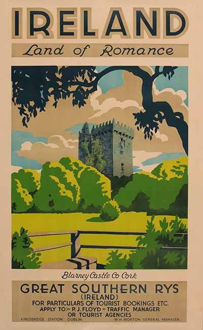 Irleand Land of Romance Vintage Travel Poster “Light tomorrow with today.”– Elizabeth Barrett Browning ireland,irland,land,of,romance,great,southern,railway,railroad,eisenbahn,railfan,,travel poster,travel,vacances,poster,travelposter,holiday,vintage,clasic,retro,coloured,wanderlust,cruise,railway,railroad,1920,1930,1940,1950, Vintage Ireland, Poster Advertising, Postal Vintage, Railway Posters, Retro Travel Poster, Irish Blessing, A Castle, Ireland Travel, Poster Vintage