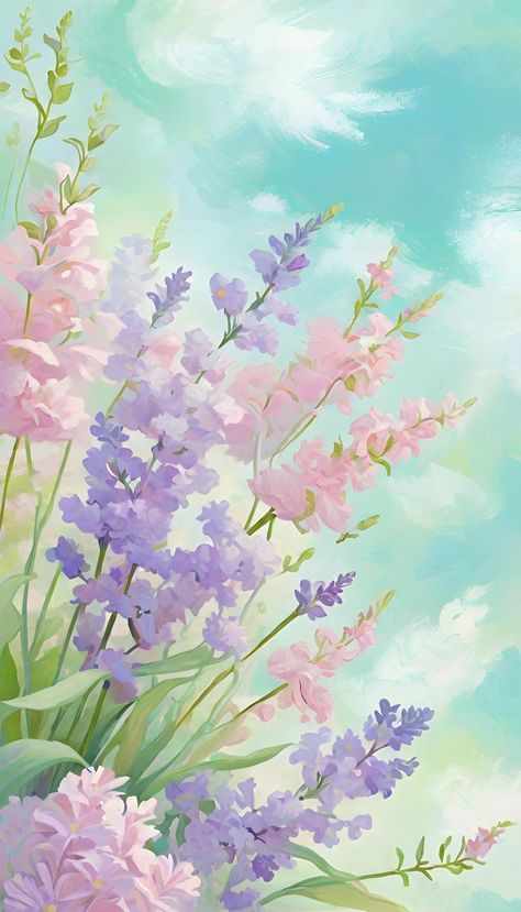 An abstract floral scene where blooms are interpreted as soft, diffuse clouds of color Watercolor Pastel Backgrounds, Pastel Garden Aesthetic, Pastel Wall Painting, Soft Lavender Aesthetic Wallpaper, Pastel Art Background, Pastel Watercolor Art, Aesthetic Wall Painting Ideas, Drawing For Wallpaper, Wall Decor Design Art Ideas