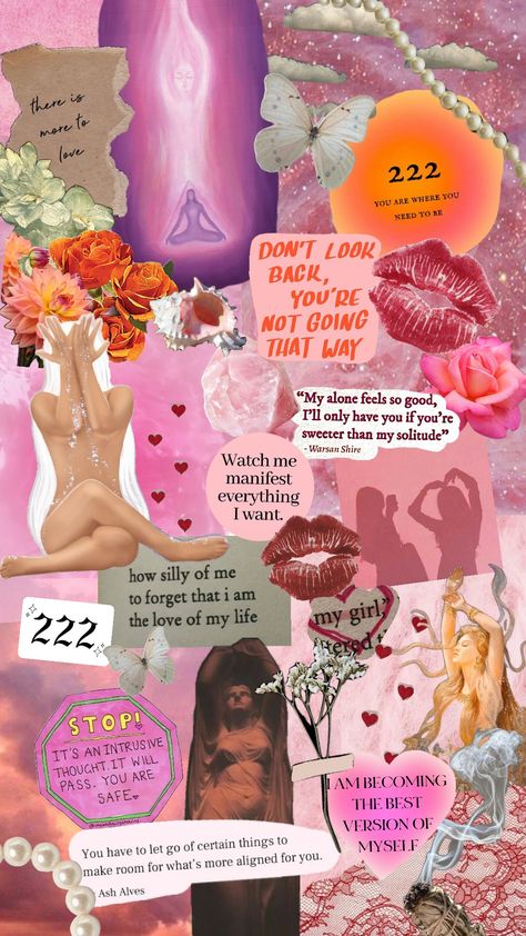 #healing #manifestation #collage #visionboard #moodboard #pink #healingera Vision Board Manifestation Collage, Wallpaper Backgrounds Self Love, Phone Wallpaper Spiritual, Collage Affirmations, Healing Mood Board, Manifest Images, September Manifestation, Healing Collage, Affirmation Collage