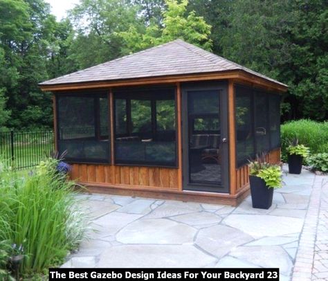 The Best Gazebo Design Ideas For Your Backyard - You slide open the door to your backyard and see nothing but flat land and rows of grass. You wonder what you could do with this space, what incredibl... Enclosed Gazebo, Screened Gazebo, Hot Tub Gazebo, Gazebo Ideas, Gazebo Plans, Beautiful Home Gardens, Wooden Gazebo, Stone Patio, Screen House