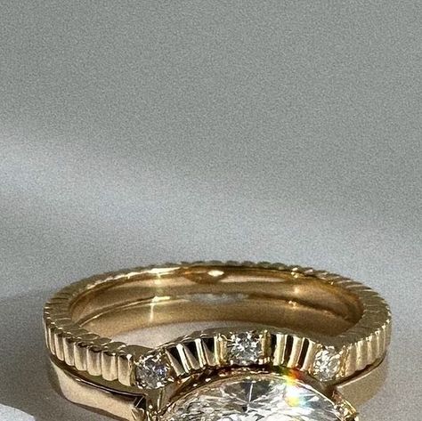 @lindsaylewis.fine on Instagram: "*CUSTOM* such a beautiful and modern set! East/west 1.5ct Marquis set in a low, closed basket with a ribbed, diamond accented band to fit! Congrats @kaiaanderson3 !" Marquise Diamond Ring East West, East West Engagement Ring Stack, East West Marquise Ring, Hard Launch, Engagement Ring Stack, Hunter King, Stacked Wedding Bands, Marquise Diamond Ring, West Wedding