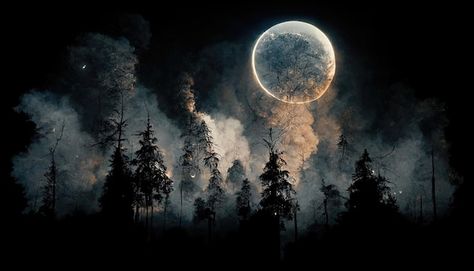 Photo full moon in the night sky forest ... | Premium Photo #Freepik #photo #moonlight #moon-illustration #moon #fantasy-background Pics For Laptop Background, Night Sky Aesthetic Wallpaper Desktop, Moon Background Landscape, Moon Wallpaper Laptop Hd, Night Aesthetic Wallpaper Laptop, Lua Wallpaper, Moon Desktop Wallpaper, Moonlight Pictures, Best Wallpapers For Laptop