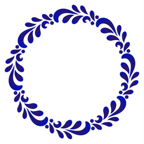 Blue Pottery Designs, Idee Cricut, Frame Floral, Folk Art Flowers, Floral Border Design, Soyut Sanat Tabloları, Decorative Frame, China Blue, Leaves Vector