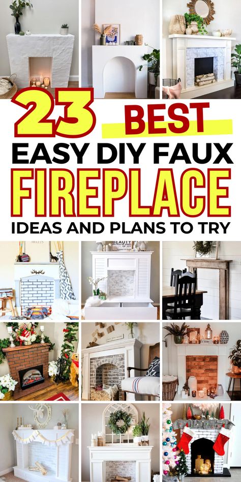 23 Creative DIY Faux Fireplace Designs for a Cozy Atmosph Fake Mantle Ideas, Diy Fake Fireplace, Fake Fireplace Ideas, Faux Fireplace Diy Cardboard, Fake Fireplace Diy, Faux Fireplace Ideas, Fake Fireplaces, Empty Fireplace Ideas, Small Electric Fireplace