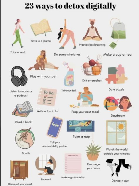 Here are 23 simple ways to detox digitally...#health#fitness#wellbeing#bepositive Free Family Activities, Physical Characteristics, Gratitude List, Accountability Partner, Screen Free Activities, Dance It Out, Digital Detox, Activities For Adults, Cosmetic Procedures