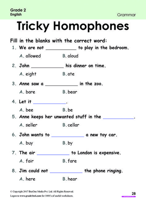 Homophones Worksheets For Grade 3, Grammar For Grade 2, 3rd Grade English Worksheets, Kindergarten Grammar Worksheets, Homophones Worksheets, Teacher Letter, Math Olympiad, Worksheets For Grade 3, English Worksheet