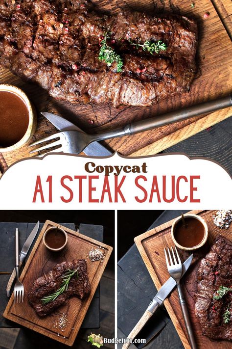 Copycat A1 Steak Sauce  Bring the classic flavor of A1 Steak Sauce to your kitchen with this simple and delicious copycat recipe. Perfect for enhancing steaks, burgers, and marinades, this homemade sauce combines the tangy zest of orange juice with a robust mix of spices and condiments, ensuring you'll never miss the store-bought version again! #Budget101 A 1 Steak Sauce, Steak Sauce Recipe, Jus Sauce, Bbq Foods, Steak Sauce Recipes, Bbq Sauces, Homemade Condiments, Clam Recipes, Copykat Recipes