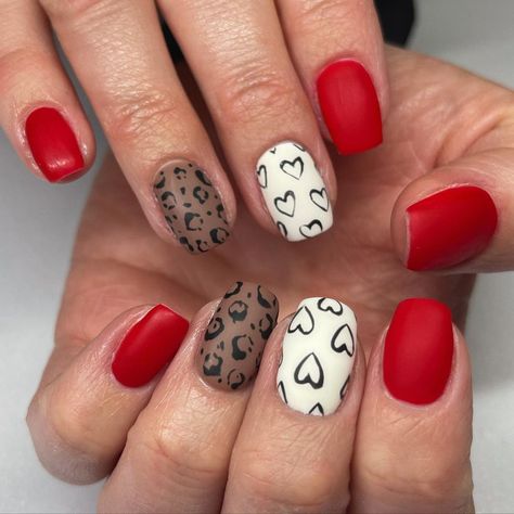 N A I L S B Y S W A Y Z on Instagram: “#valentinenails #valentinesday #heartnails #redvalentinenails #mattenails #gelnails #cheetahnails #valentinesdaynails #rednails…” Cheetah Print Nails With Cherry, Heart Cheetah Print Nails, Cheetah And Cherry Nails, Valentine Cheetah Nails, Patriotic Cheetah Nails, Valentine Nails, Cheetah Nails, Old Outfits, Print Nails