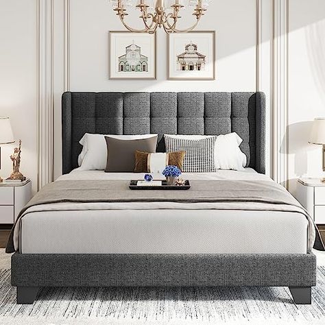 Want your room to look like a 5 star hotel? Blue And Grey Bedding, Tufted Bed Frame, Modern Upholstered Beds, Fitted Bedrooms, Queen Size Platform Bed, Queen Size Bed Frames, Upholstered Bed Frame, Wood Headboard, Tufted Headboard