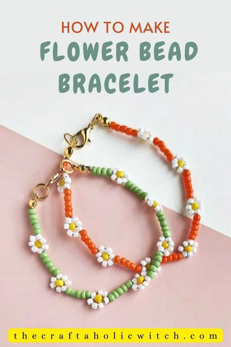 How to Make a Beaded Daisy Chain Bracelet How To Make Simple Beaded Bracelets, Daisy Bracelet Beaded, Diy Daisy Chain Bracelet, Making Seed Bead Bracelets, Diy Seed Bead Flower Bracelet, How To Make Flower Bracelets With Beads, Bracelet Making Inspiration, Beaded Bracelets Flower Tutorial, Diy Flower Bracelet With Beads