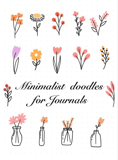 Simple Journal Decoration, Bujo Inspiration Ideas Simple, Easy Bujo Doodles, Easy Doodle For Journal, May Doodles Ideas, Easy Flower Drawings Doodles Watercolor Painting, Minimalist Notes Design, Bujo Simple Ideas, Simple Doodle Flowers