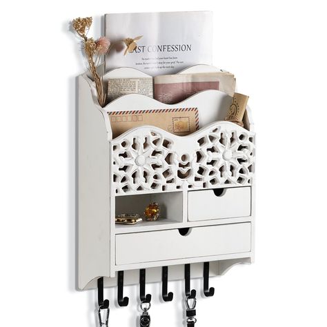 PRICES MAY VARY. 2 Drawer & 6 Key Hooks: The wall mount mail organizer has 2 mail slots and 6 key hooks, which can store and organize your daily letters, bills, magazines, dog leash and other daily necessities, keeping your desktop tidy and clean High Quality and Sturdy: The mail sorter is made of high quality SUS 304 stainless steel, sturdy and durable, not easy to deform or break, and can be applied for a long time Space-Saving Design: The wall mail holder has compact size, which can save spac Entryway Room, Key And Letter Holder, Mail Slots, Mail Sorter, Key Holder For Wall, Mail Holder, Key Rack, Wall Key Holder, Letter Holder