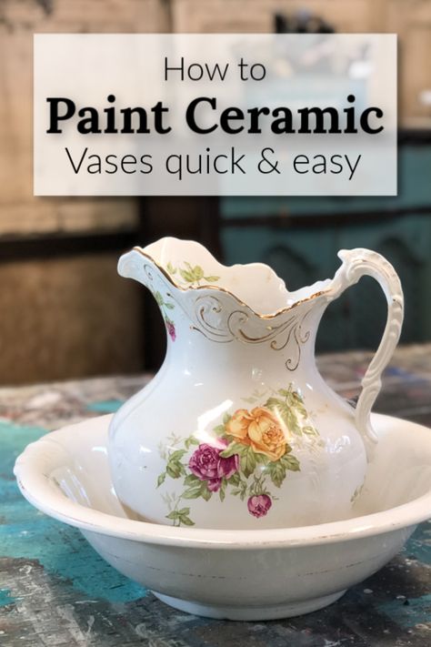 How To Paint Ceramic Vases Quick And Easy - Do Dodson Designs Painting Over Ceramic Vase, How To Paint On Ceramic, How To Paint Ceramic, How To Paint Vases, Ceramic Vase Centerpiece, Spray Paint Ceramic, Diy Painted Vases, Red Ceramic Vase, Pitcher Decor