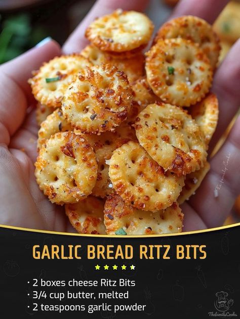 Easy and tasty recipes | Garlic Bread Ritz Bits | Facebook Recipes Garlic Bread, Ritz Bits, Seasoned Crackers, Ritz Cracker Recipes, Oyster Crackers, Garlic Bread Recipe, Easy Recipes For Beginners, Appetizers Easy Finger Food, Finger Foods Easy