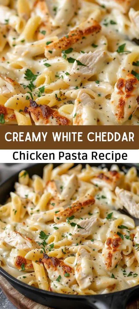 Creamy Chicken Mozzarella Pasta, Chicken Mozzarella Recipes, White Cheddar Chicken Pasta, Cheddar Chicken Pasta, Chicken Breast Pasta Recipes, White Cheddar Sauce, Cheddar Pasta, Pasta Casseroles, Cheddar Sauce