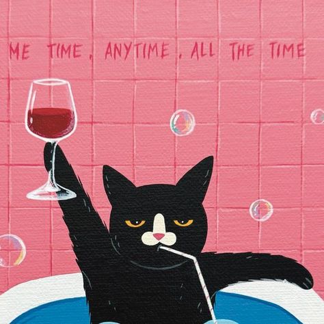 Funny Paintings Ideas, Funny Canvas Painting Ideas, Cat Gouache, Funny Painting Idea, Halloween Kitties, Bath Painting, Naive Painting, Funny Paintings, Well Well