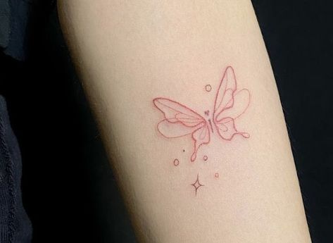 Korean Butterfly Tattoo, Mythic Tattoo, Small Girly Tattoos, Pink Tattoo, Small Pretty Tattoos, Petite Tattoos, Cute Tattoos For Women, Discreet Tattoos, Girly Tattoos