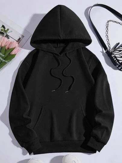 Ropa Trendy de Mujer en Tallas Grandes | Ropa Curvy | SHEIN USA Thermal Hoodie, Lined Hoodie, Letter Print Hoodie, Kangaroo Pocket Hoodie, Hoodies For Sale, Casual Hoodie, Long Sleeve Pullover, Long Sleeve Hoodie, Black Hoodie