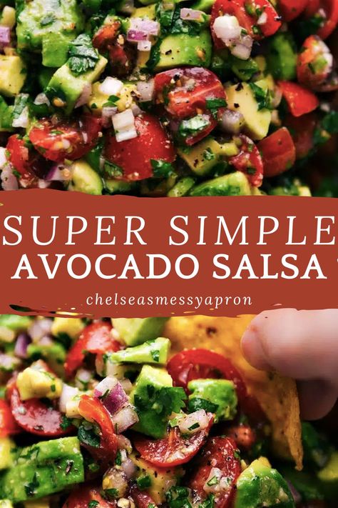 This Avocado Salsa is the best! It's fresh and tasty, with crunchy veggies and creamy avocado. #summer #dip #best #quick #easy #chipsandsalsa #avocado #salsa Avocado Side Dish Recipes, Spicy Avocado Salsa, Paleo Avocado Recipes, Avacado Salad With Balsamic, Easy Avocado Recipes, Best Avocado Recipes, Chili Lime Vinaigrette, Avocado Recipes Healthy, Avocado Salsa Recipe