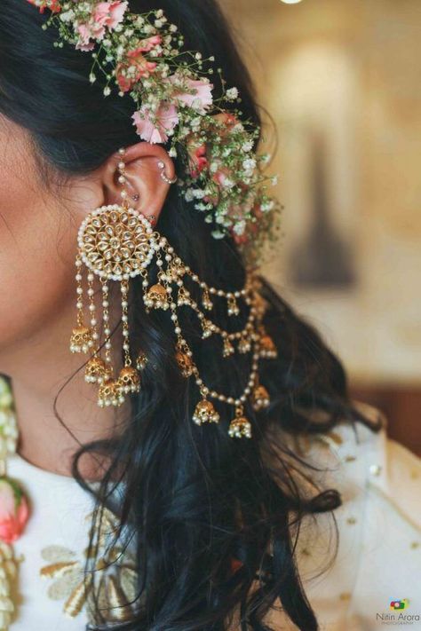 Can’t Help But Fall In Love With These Bridal Jhumkas! | WedMeGood Bahubali Earrings, Bridal Nails Designs, Bridal Jewellery Inspiration, Floral Tiara, Indian Wedding Jewelry, Bridal Jewellery Indian, Ear Rings, Floral Jewellery, Real Brides