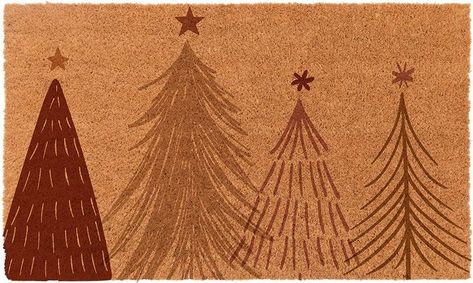 Christmas Mats Made in USA - Boho Christmas Trees (18L x 30W) | Coir Doormat Holiday Decorations Vinyl Backed Rugs for Front Door Sustainable Non Slip Entryway Doormats Patio Mat Boho Christmas Trees, Diy Christmas Door, Boho Christmas Tree, Entrance Mats, Coconut Husk, Rich Aesthetic, Hand Stencil, Christmas Doormat, Christmas Rugs