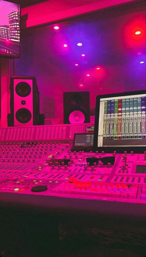 #studio Big Music Studio Room, Pink Music Studio Aesthetic, Singer Studio Aesthetic, Black Recording Studio, Record Studio Aesthetic, In Home Music Studio, Studio Recording Aesthetic, Producer Studio Aesthetic, Pink Music Studio