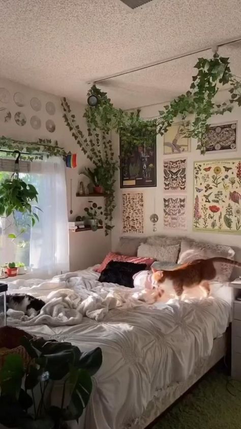 Bedroom with hanging vines, cute mushroom and cottage core vibe. <3 Cottagecore Room, Lots Of Plants, Dekorasi Kamar Tidur, Indie Room Decor, Pinterest Room Decor, Room Deco, Indie Room, Redecorate Bedroom, Cozy Room Decor