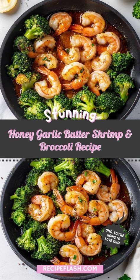 Looking for a quick and delicious seafood dinner idea? This Honey Garlic Butter Shrimp & Broccoli recipe is packed with flavor and ready in just 20 minutes! Perfect for busy weeknights, save this recipe for an easy and satisfying meal that your whole family will love! Honey Garlic Butter Shrimp, Quick Shrimp Recipes, Honey Shrimp, Shrimp Broccoli, Lower Cholesterol Diet, Garlic Broccoli, Shrimp And Broccoli, Honey And Soy Sauce, Broccoli Recipe