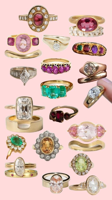 Colorful wedding rings engagement inspo retro vintage antique modern post modern Retro Wedding Rings, Funky Ring, Modern Post, Victorian Style Rings, Funky Wedding, Funky Rings, Ring Inspo, Engagement Inspo, Antique Modern