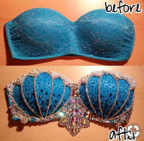 DIY Mermaid Bra Embellishment * Jewelled Halloween Costume Ideas * Ariel Bra Diy, Mermaid Bra, Mermaid Halloween, Diy Kostüm, Fashion Gowns, Mermaid Costume, Mermaid Birthday, Mermaid Party, Rave Outfits