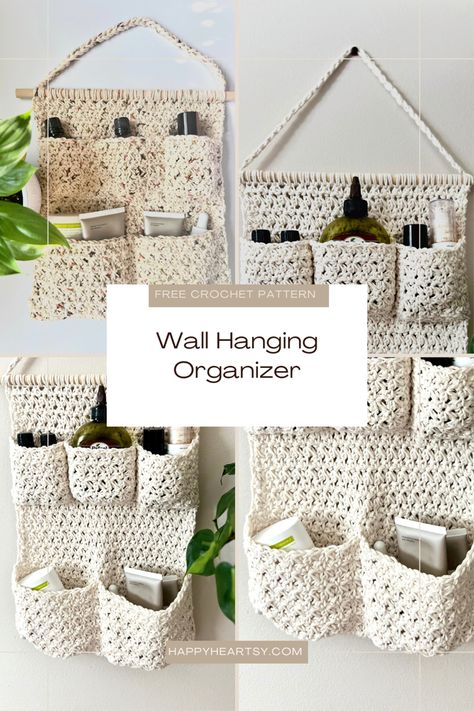 Wall Hanging Organizer Free Crochet Pattern Crochet Home Organization, Crochet Gifts Free Pattern, Quick Crochet Gifts Free Pattern, Crochet Gifts For Grandma, Crochet Organization, Crochet Wardrobe, Wall Hanging Organizer, Hat Organizer, Crochet Organizer